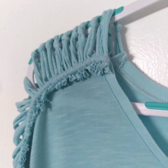 Lane Bryant V neck Top with Knotted Lattice Short Sleeves - Picture 5 of 7